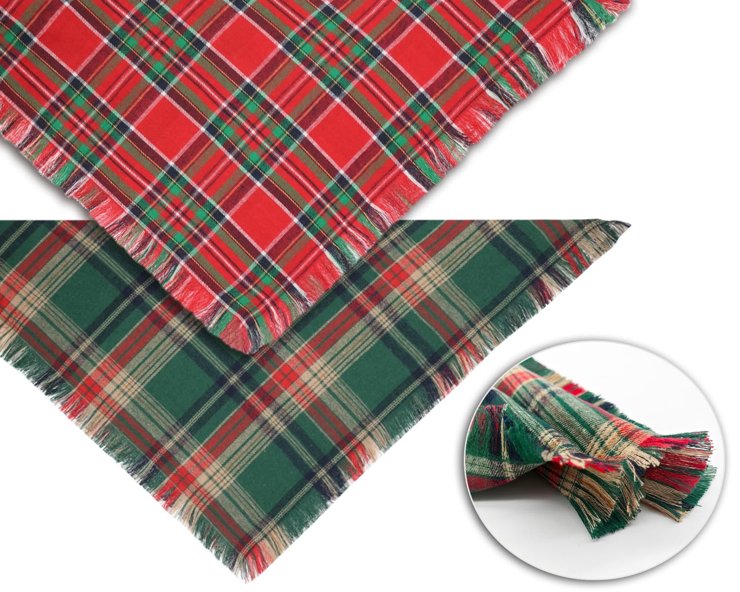 2PCS Christmas Dog Bandanas – Red and Green Plaid with Tassels - BIG FRENCHIES