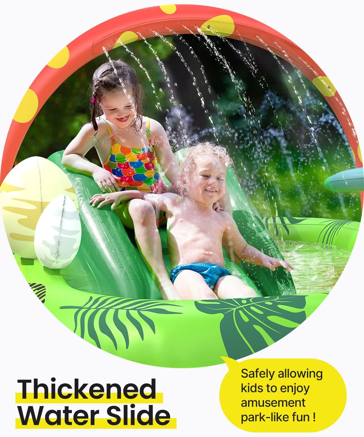 Inflatable Kids Pool, Airefina Dino Planet Inflatable Play Center Kiddie Pool with Water Slide - Dino - image 2