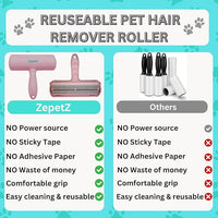 Pet Hair Removal Tool – Reusable Lint Roller for Dogs & Cats – Self-Cleaning Fur Remover Brush – Ergonomic Lint Roller for Carpet, Bedding, Couch, Car Seat & More (Pink)