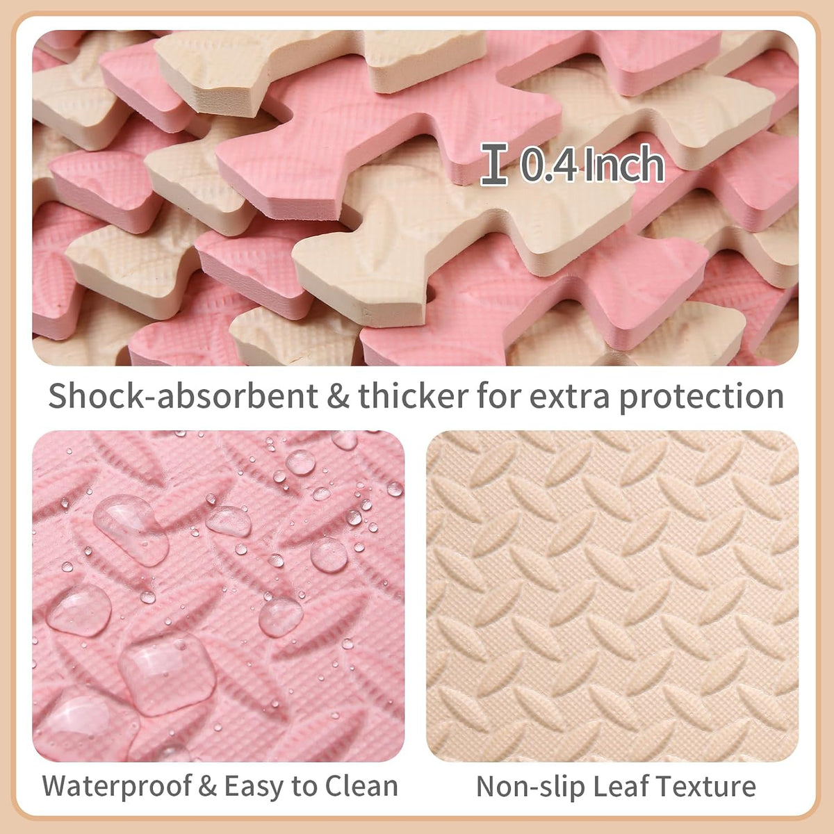 Foam Play Mat for Baby, Soft Non-Toxic Baby Playmat - Beige/Loli Pink / 16 Pcs/47.2*47.2 - image 4