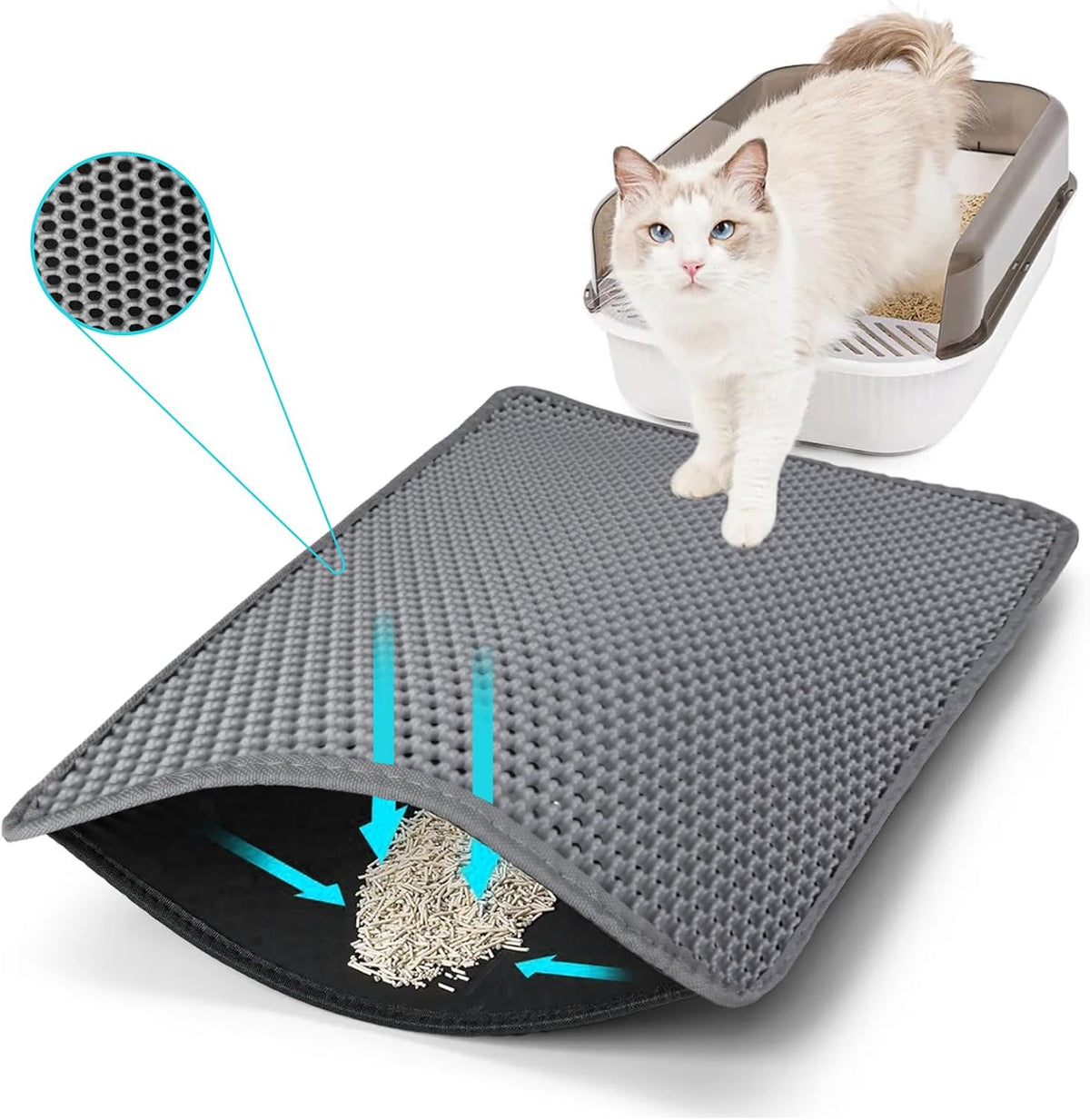 Cat Litter Mat 35"x24", Double Layer Waterproof Litterbox Mat - 24" x 30" / Gray