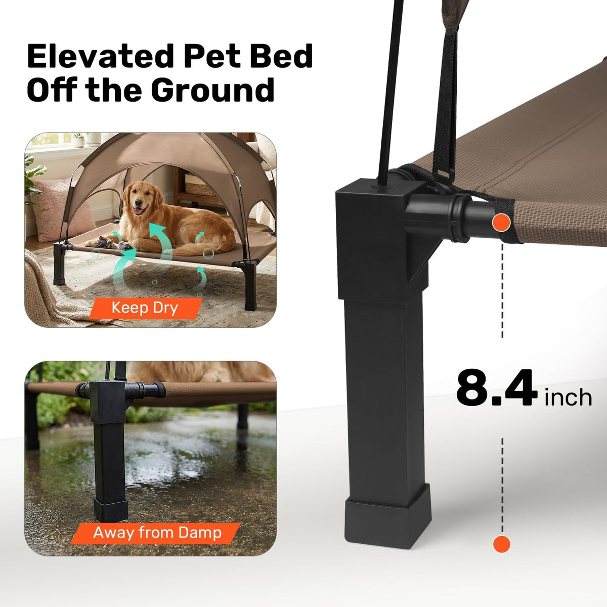 Elevated Dog Bed with Removable Canopy - Brown / 42"L x 30"W x 8.4"H - image 3