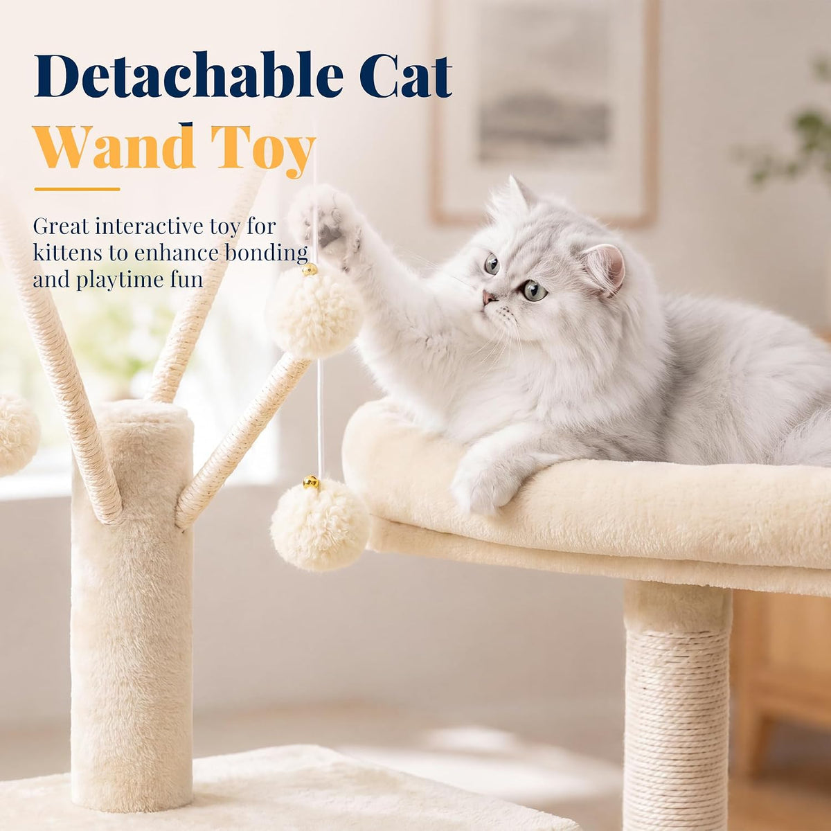 Hey-brother Cat Tree Tower with Padded Platform Bed, Hammock - 53 Inch / Beige - image 3