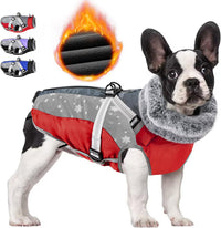 SlowTon Dog Jacket with Harness - Red & Gray / Medium (Chest 18.0"-21.0")