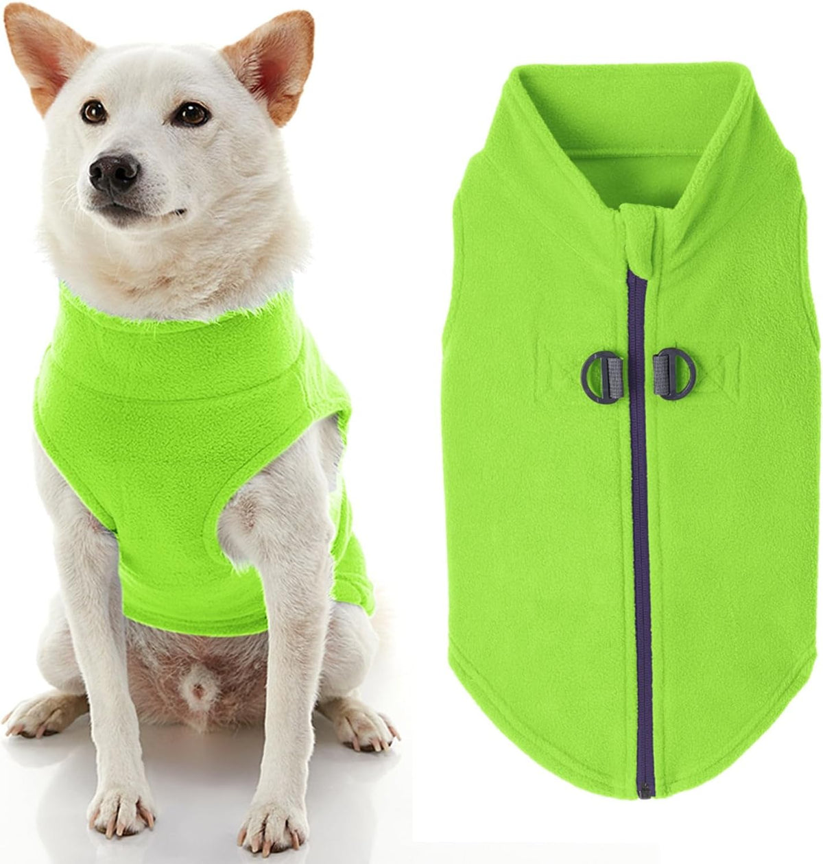 Gooby Zip-Up Fleece Dog Sweater - Large chest (~20") / Lime - image 2