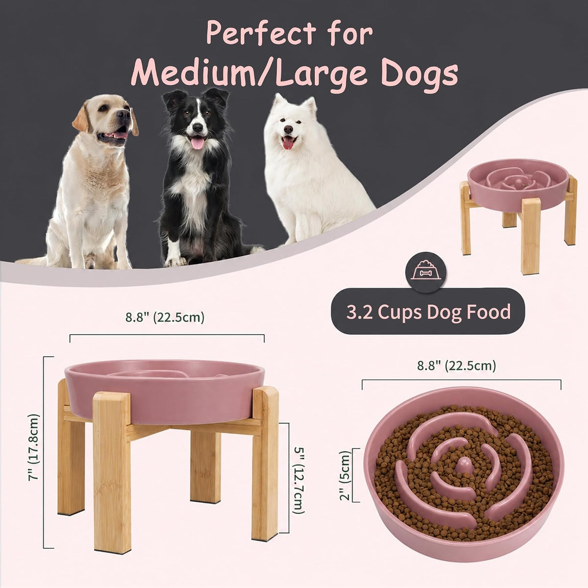 Elevated Slow Feeder Dog Bowl - Pink / 3.2 Cups - image 2
