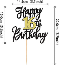1 PCS Happy 60th Birthday Cake Topper Black Gold Glitter Cheers to 60 - 16th - image 2