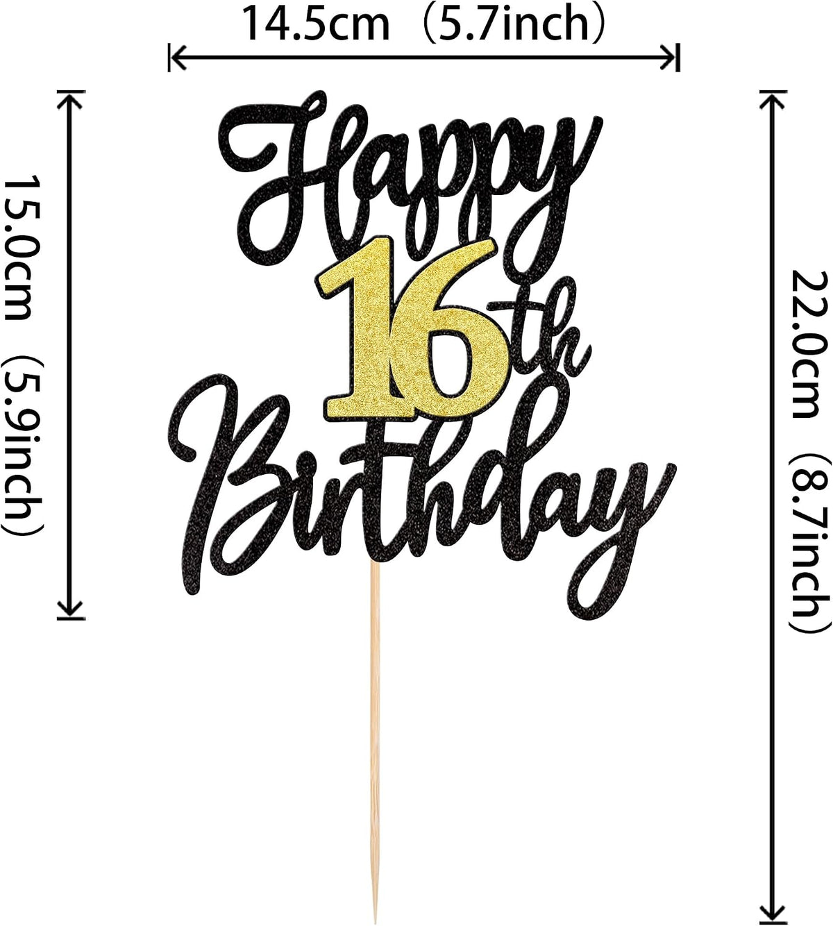 1 PCS Happy 60th Birthday Cake Topper Black Gold Glitter Cheers to 60 - 16th - image 2