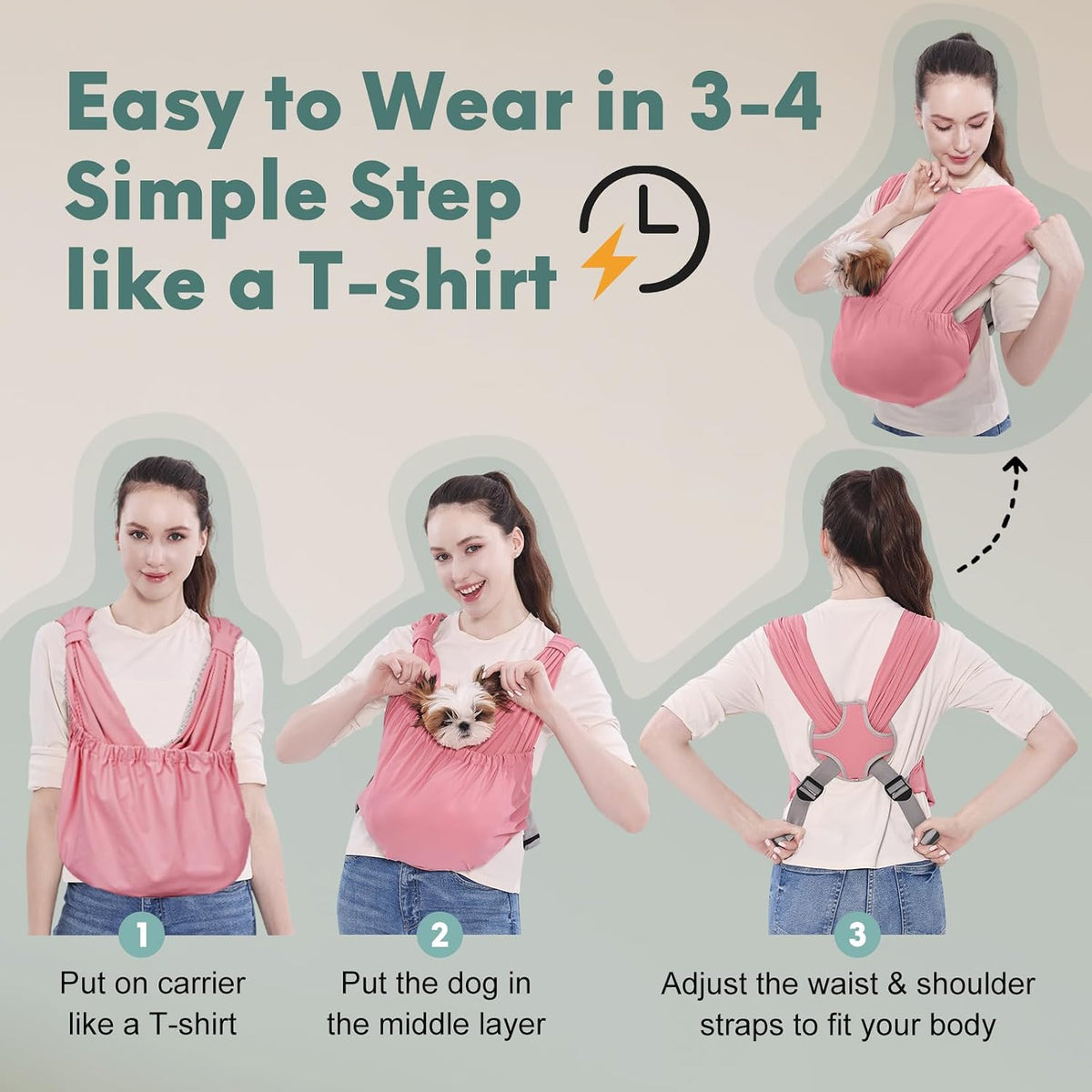Supet Dog Sling Carrier for Small Pet - Pink / Plus - image 2