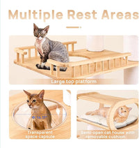 77‘’ Modern Cat Tree, Tall Wood Cat Tower for Indoor Cats Large Adult, Heavy Duty Cat Tree with Scratching Post, Luxury Kitty Condo, Sturdy Cat Furniture with 1 Transparent Bed and 3 Climb Labber