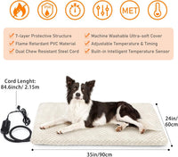 Heated Dog Bed, Waterproof Adjustable Temperature Dog Cat Heating Pad with Timer, Indoor Pet - L: 35" x 24" / Beige - image 2