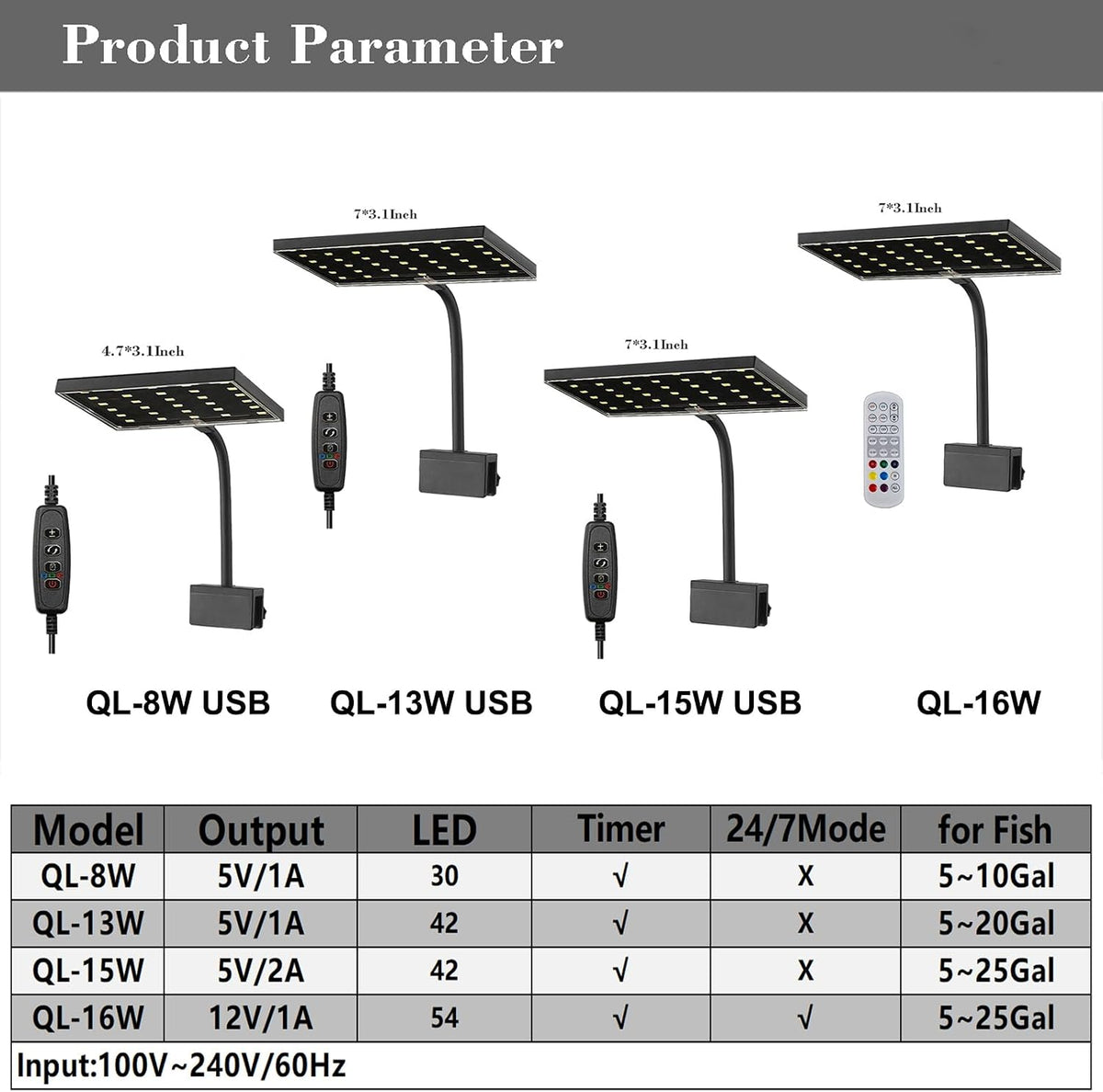 Aquarium LED Light USB 5V1A RGBW 5730 Timmer 1~10Gal Fish Tank Clip - 8.0 Watt Hours - image 4