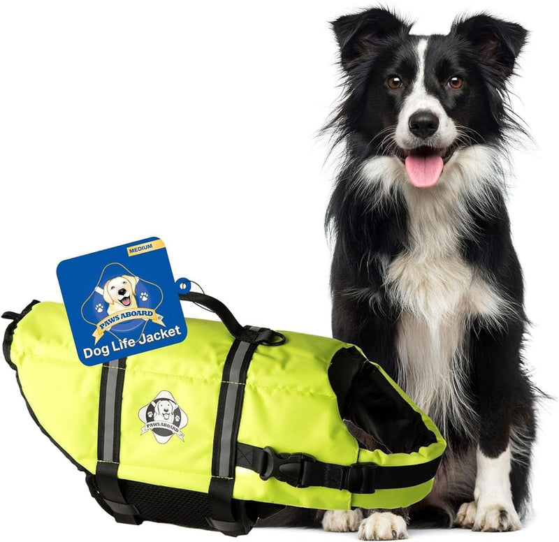 Dog Life Jacket, Swimming Vest for Dogs, Adjustable, Reflective - Medium / Neon Yellow