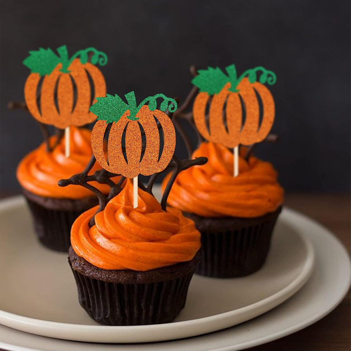 24 PCS Pumpkin Oh Baby Cupcake Toppers Glitter Fall Theme pumpkin - A Design 1 Orange - image 4