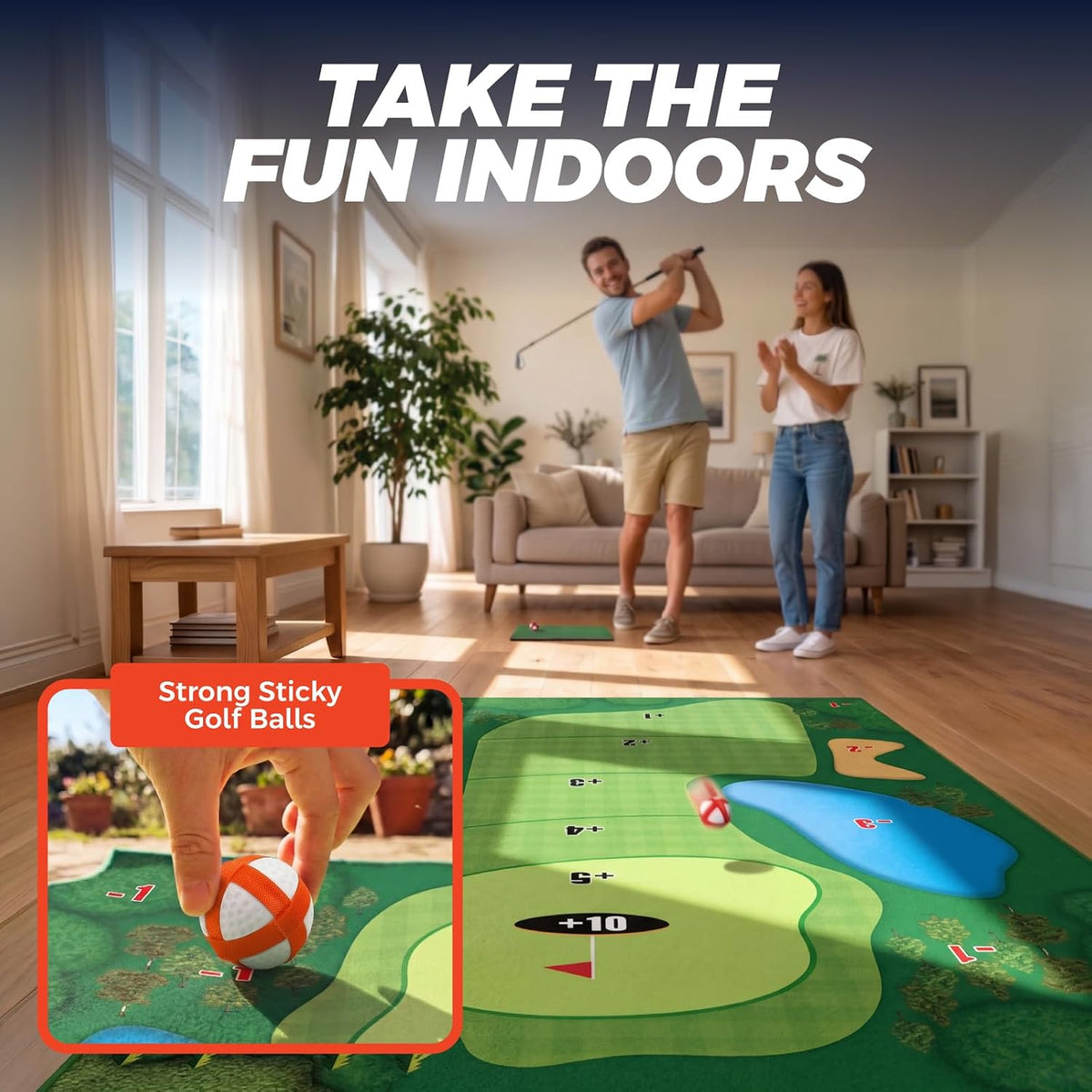 TOY Life chipping golf game mat with sticky balls, scoring zones, sand traps and water hazards - view 10