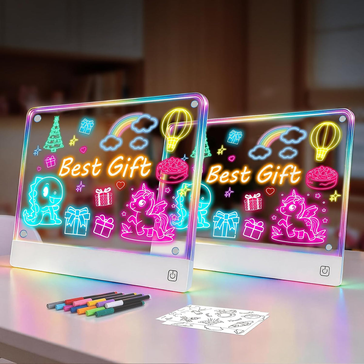 16" Rechargeable LED Drawing Board for Kids, 7 Colors - White4 / 2PACK