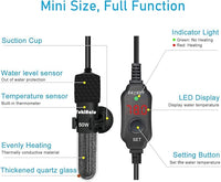 YukiHalu Small Submersible Aquarium Heater, Adjustable Mini Fish Tank Heater 25W 50W 100W 200W 300W with External Temperature Controller, LED Display, Used for 5/10/20/40/60 Gallons (25 Watts)