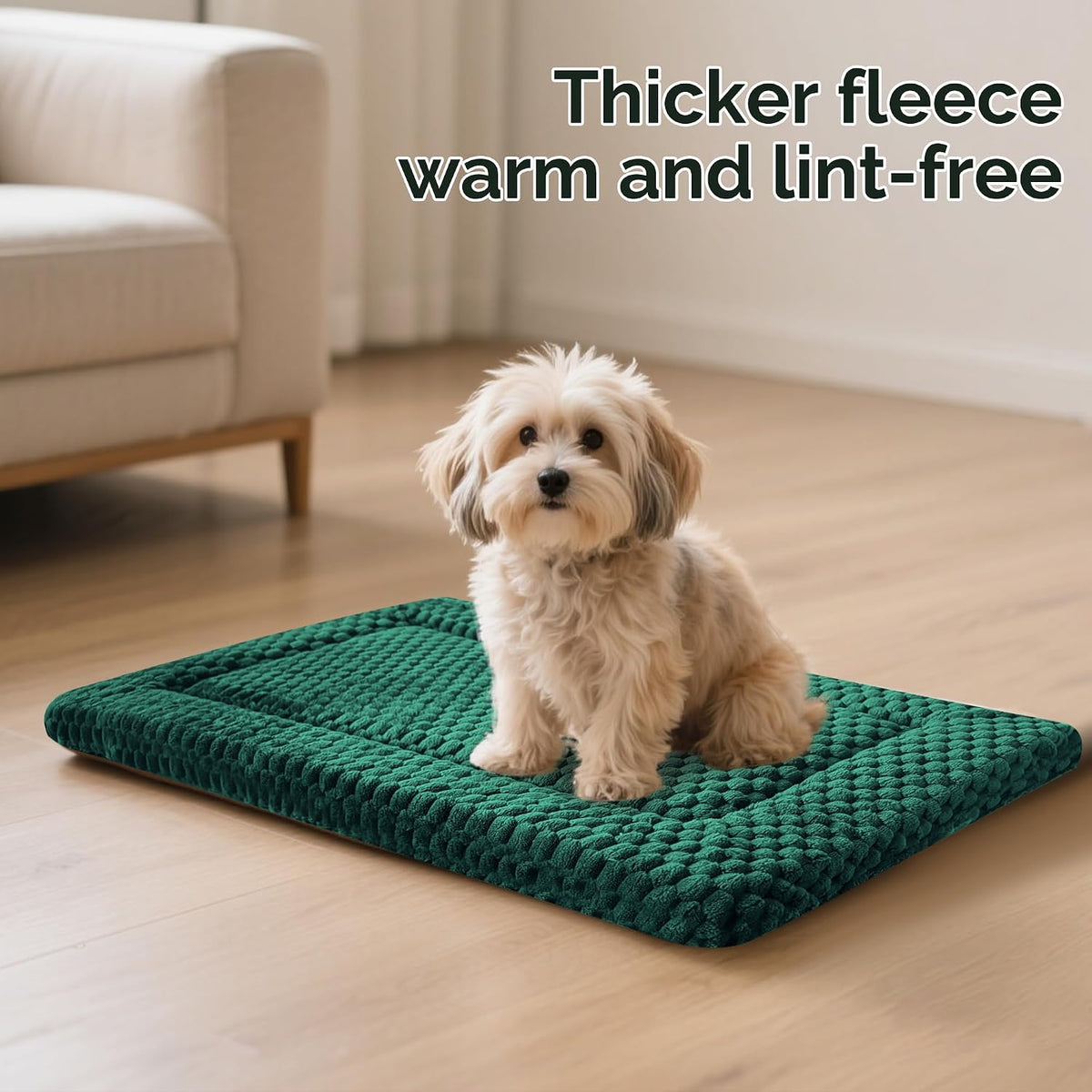 Dog Bed Crate Mat, Soft Durable Washable Anti-Slip Kennel Pad for Dogs & Cats, Reversible) - S(24"*18"*1.5") / Dark Green-1pc - image 2