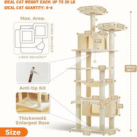 PAWZ Road Heavy Duty Cat Tree for Large Cats, 81 Inches Tall Cat Tower with 2 Perches, 2 Condos and Spacious Hammock, XL Extra Large Condo with 7 Scratching Posts for 20lb+ Adult Cats,Beige