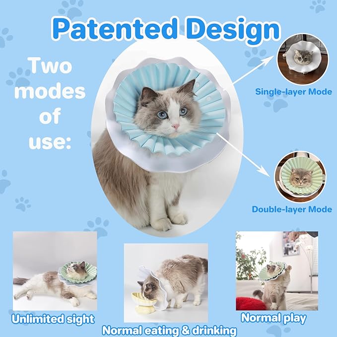 Soft Cat Cone Collar for Cats & Kittens – Adjustable Lightweight Recovery E-Collar to Stop Licking, Scratching & Biting After Surgery, Comfortable Wound Healing Cone Alternative (Blue, S)