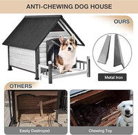 Metal Frame Dog House with Insulated Liner for Indoor & Outdoor Use - Large Dog Kennel with Weatherproof Roof & Foot Pads for Small, Medium & Large Dogs(White)