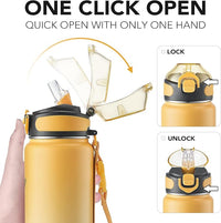 Enerbone 32 oz Insulated Water Bottle, Stainless Steel Bottle with Carrying Strap, Double-Wall Vacuum Insulation Design, Leakproof Sports Bottle with Straw, Keep Drinks Cold or Hot for Hours