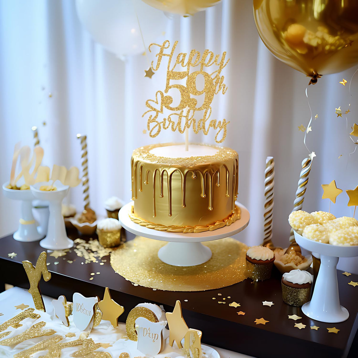 Happy 83rd Birthday Cake Topper - happy 59th birthday / Gold Glitter - image 3