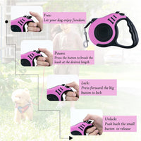 Retractable Dog Leash, 10 FT Dog Leash for Small Medium Dogs up to 22lbs, Pet Tape with Anti Slip - 16ft (for Dogs Up to 33lbs) / Pink - image 4
