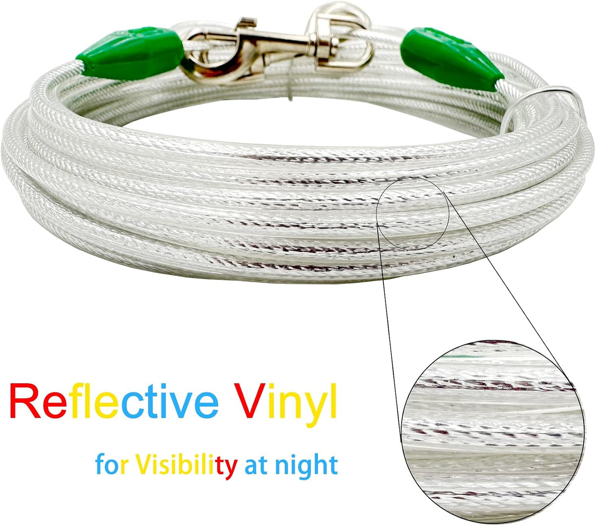 30ft Reflective Tie-Out Cable for Heavy Dogs Up to – Essentials for Dogs - 60lbs30ft / Darkgreen & Silver - image 3