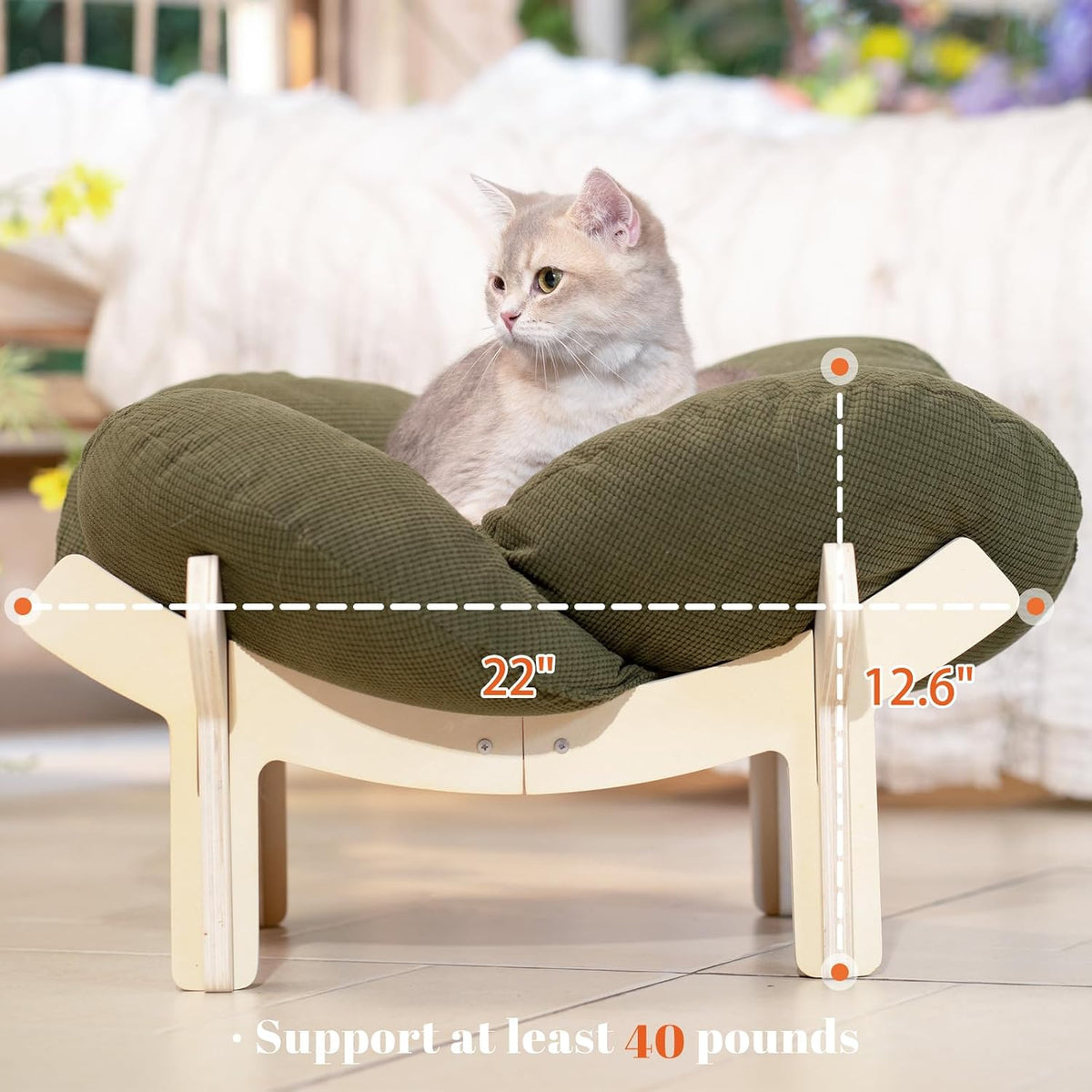 Elevated Cat Bed for Indoor Cats Couch Sofa Flower – Essentials for Cats - Green - image 4