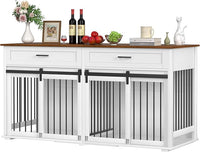 MUPATER 63" L x 23.6" W x 33.3" H Double Wooden Dog Cage Table with 2 Large Drawers & Safety Locks, Large Dog Crate Furniture for 2 Dogs with Removable Divider, Decorative Indoor Dog Kennel Furniture