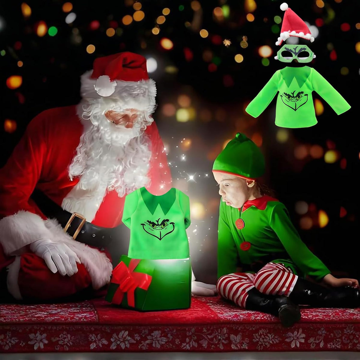 AimatRun Christmas elf doll clothes with green hat, eye patch and monster print outfit - view 3