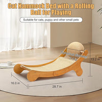 Outamateur Sisal Cat Scratcher Bed, Cat Hammock Chair, 3 in 1 Cats Scratcher Lounge, Cats Mini Beach Chair with Toy Ball, Pet Beds with Removable Sisal Pad for Indoor Small Animal, Puppy, Rabbit