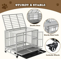 Dog Crate with Removable Tray, 37/42/46 Inch Indestructible and Escape Proof Steel Dog Cage Kennel for High Anxiety Dogs, Heavy Duty Dog Crate with Wheels, Double Door, Extra Large XL XXL