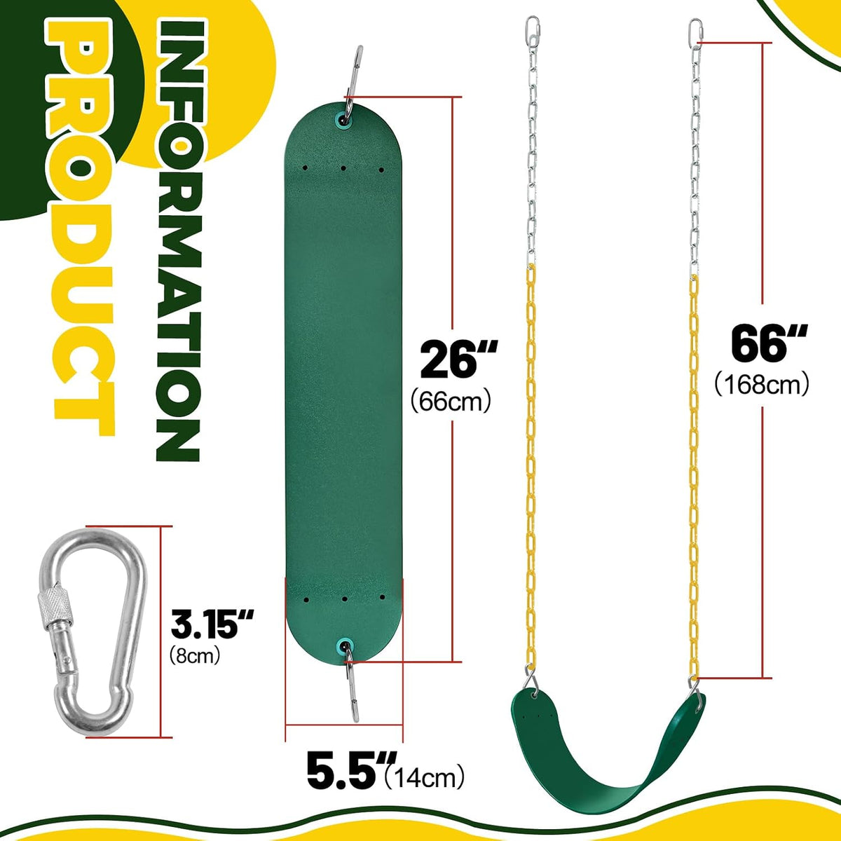 Aobote swing seat replacement 2-pack with soft EVA seats and 66-inch chains - view 6