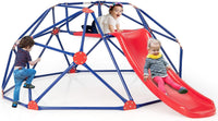 Olakids geometric climbing dome with slide, green steel frame for backyard play