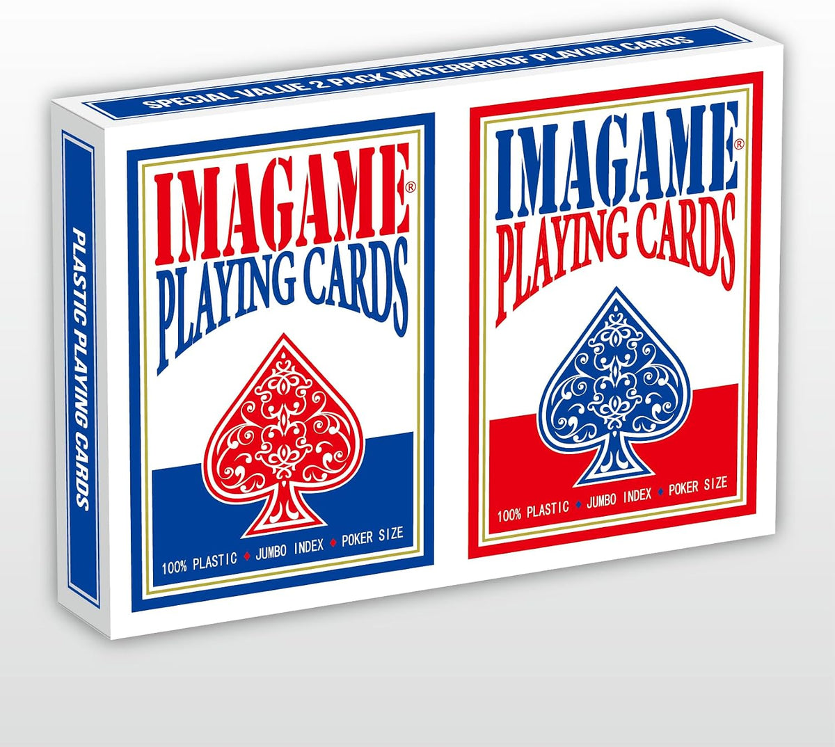 IMAGAME Plastic Playing Cards, Jumbo Index, Poker Size - 1 Red and 1 Blue