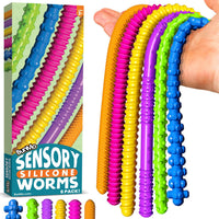 BUNMO Stretchy Strings, Stimulating & Fun Fidget Toys for Kids - Sensory Worms - 6 Pack