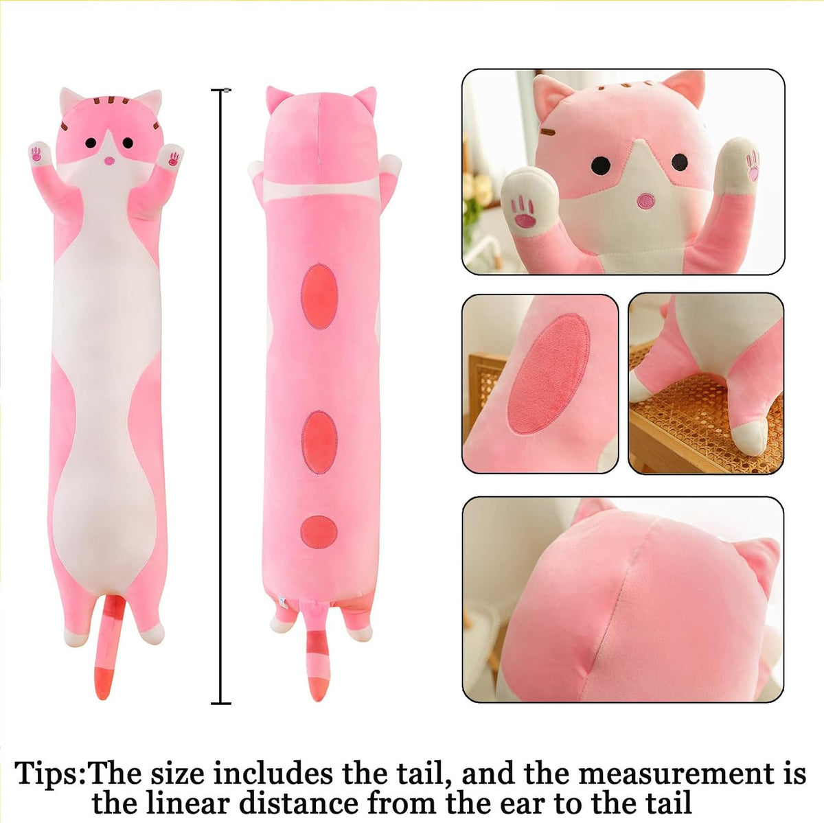 Long Cat Plush Pillow Soft Cat Hugging Pillow Stuffed Animal Pillow - Pink / 19.68 inches - image 4