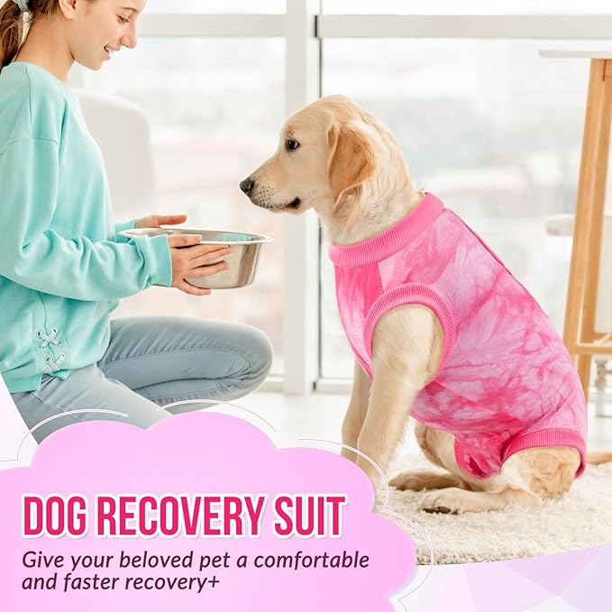 Lukovee Recovery Suit for Dogs, Onesie Surgery Recovery Suit for Female Male Dogs, Abdominal Wounds Cone E-Collar Alternative Prevent Licking Spay Recovery Suit (Pink,Large)