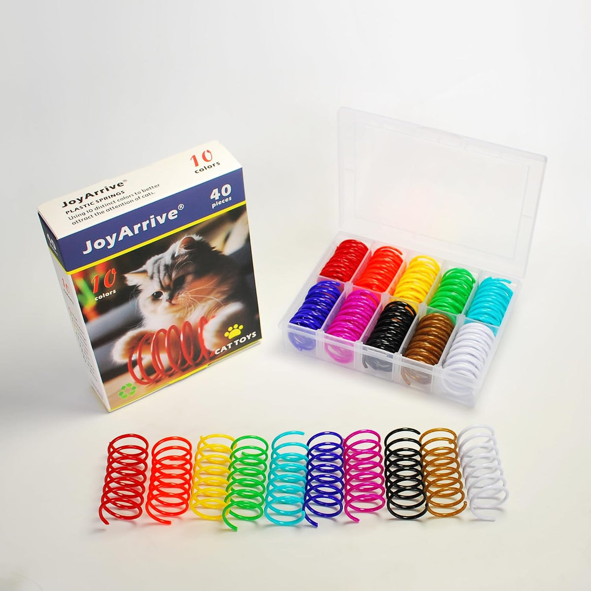 40-piece set of colorful plastic cat spring toys in a storage box - view 4