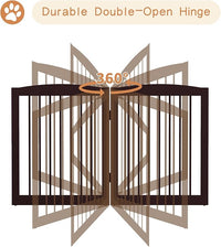 Freestanding Pet Gate for Dogs, Foldable Wooden Dog Gate for House, Extra Wide Indoor Pet Barrier for Stair, Doorway, Hall, Support Feet Included, 120 Inch Wide, 6 Panels 24", Brown