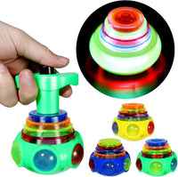 PROLOSO 12 pack of LED light up spinning tops with launchers in assorted colors
