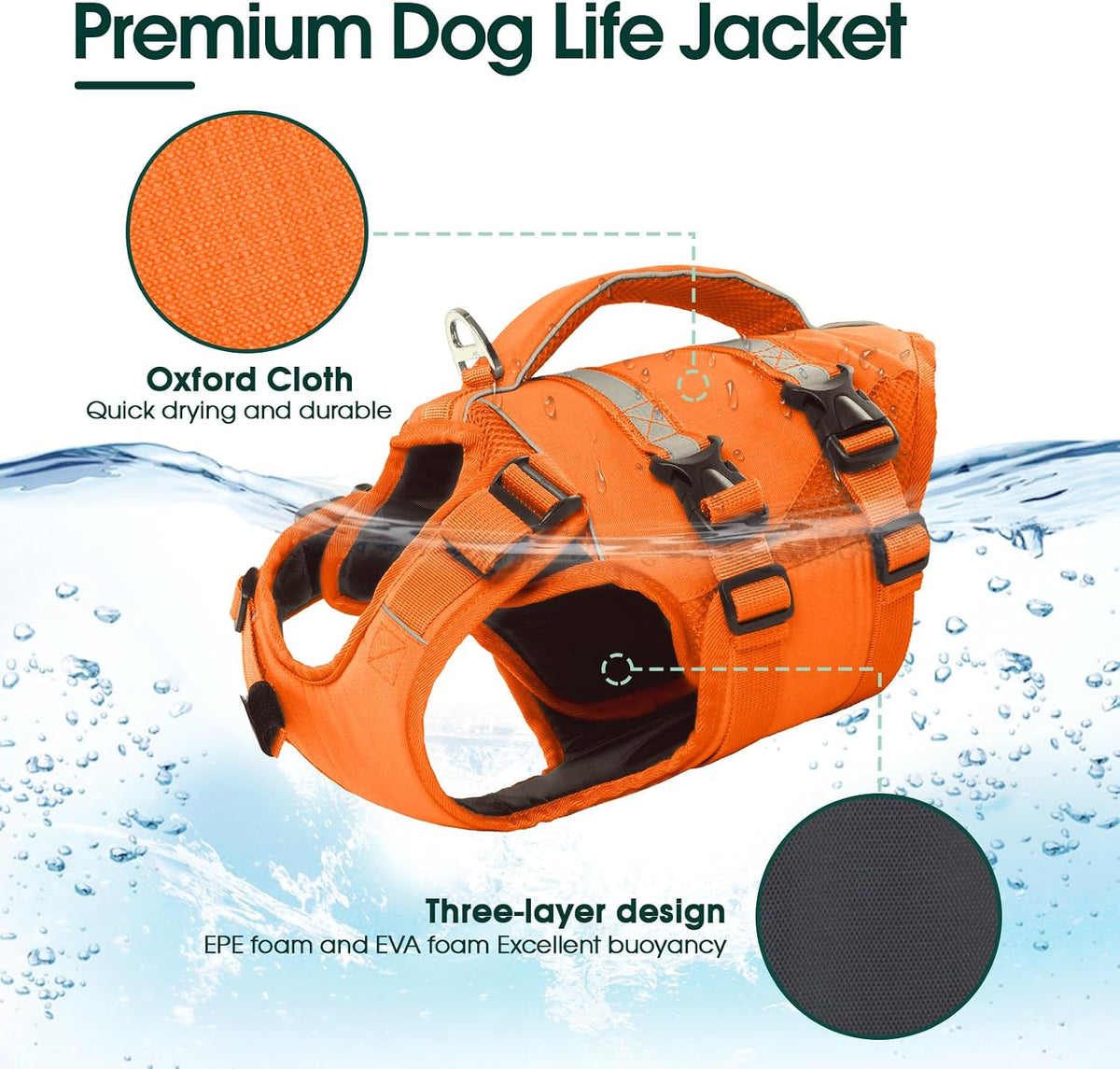 Kuoser Dog Life Jacket, High Flotation Dog Life Vest for Swimming Boating – Essentials for Dogs - A-Safety Orange / L (Chest Girth:22.83-29.53'') - image 2