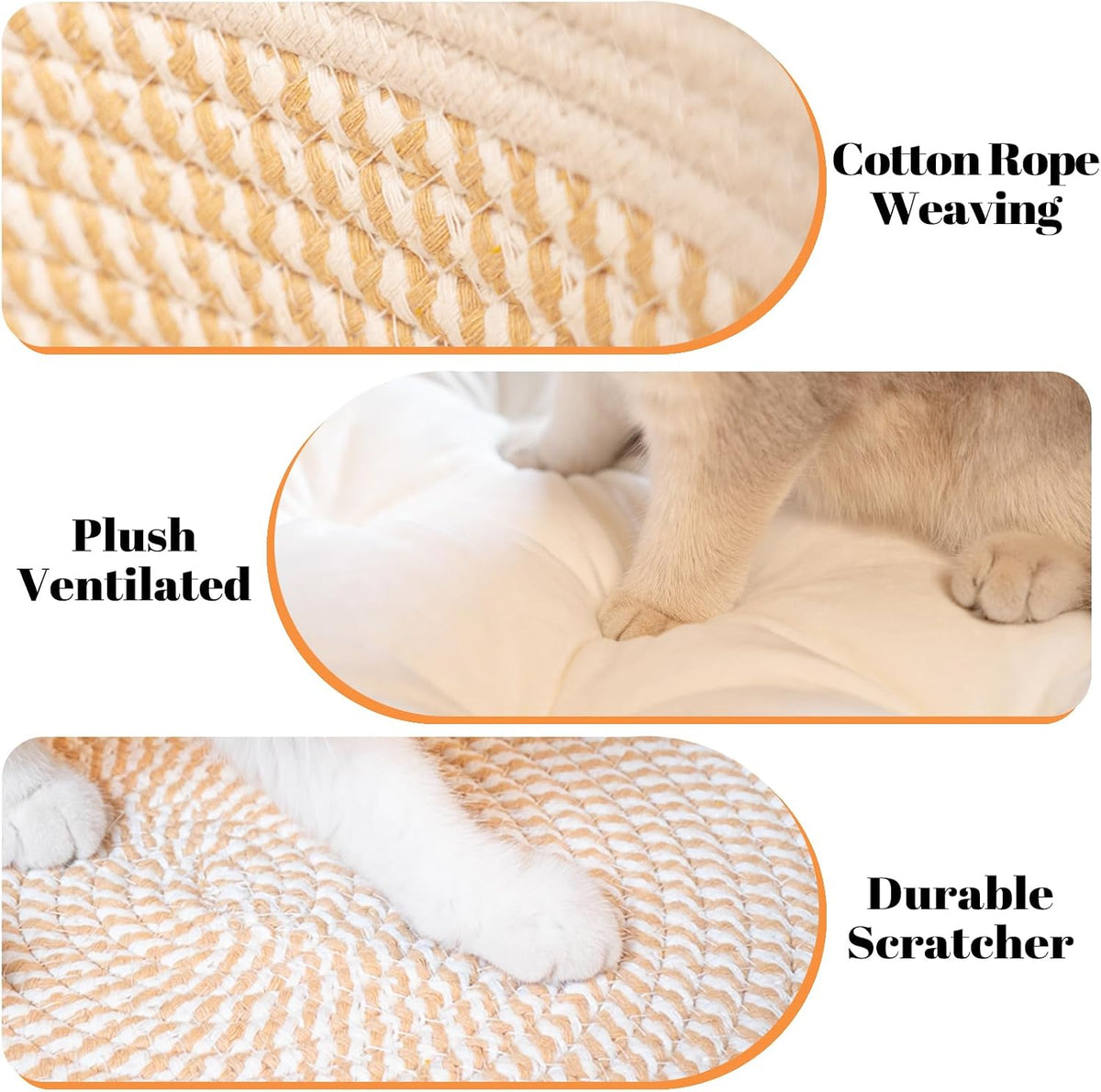 Handwoven Cat Basket Bed Cooling for Indoor Cat with Cushion – Essentials for Cats - White - image 4