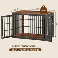 38 Inch Heavy Duty Dog Crate Furniture for Large and Medium Dogs, Decorative Pet House End Table, Wooden Cage Kennel Furniture Indoor, Rustic Brown