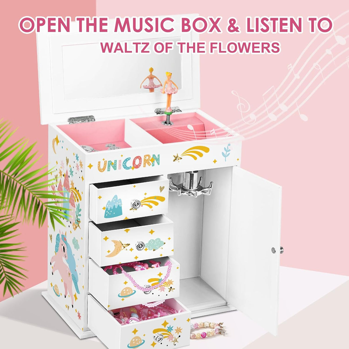 Jewelry Box for Girls 5-Layer with Swing Door Spinning Ballerina - White - image 2