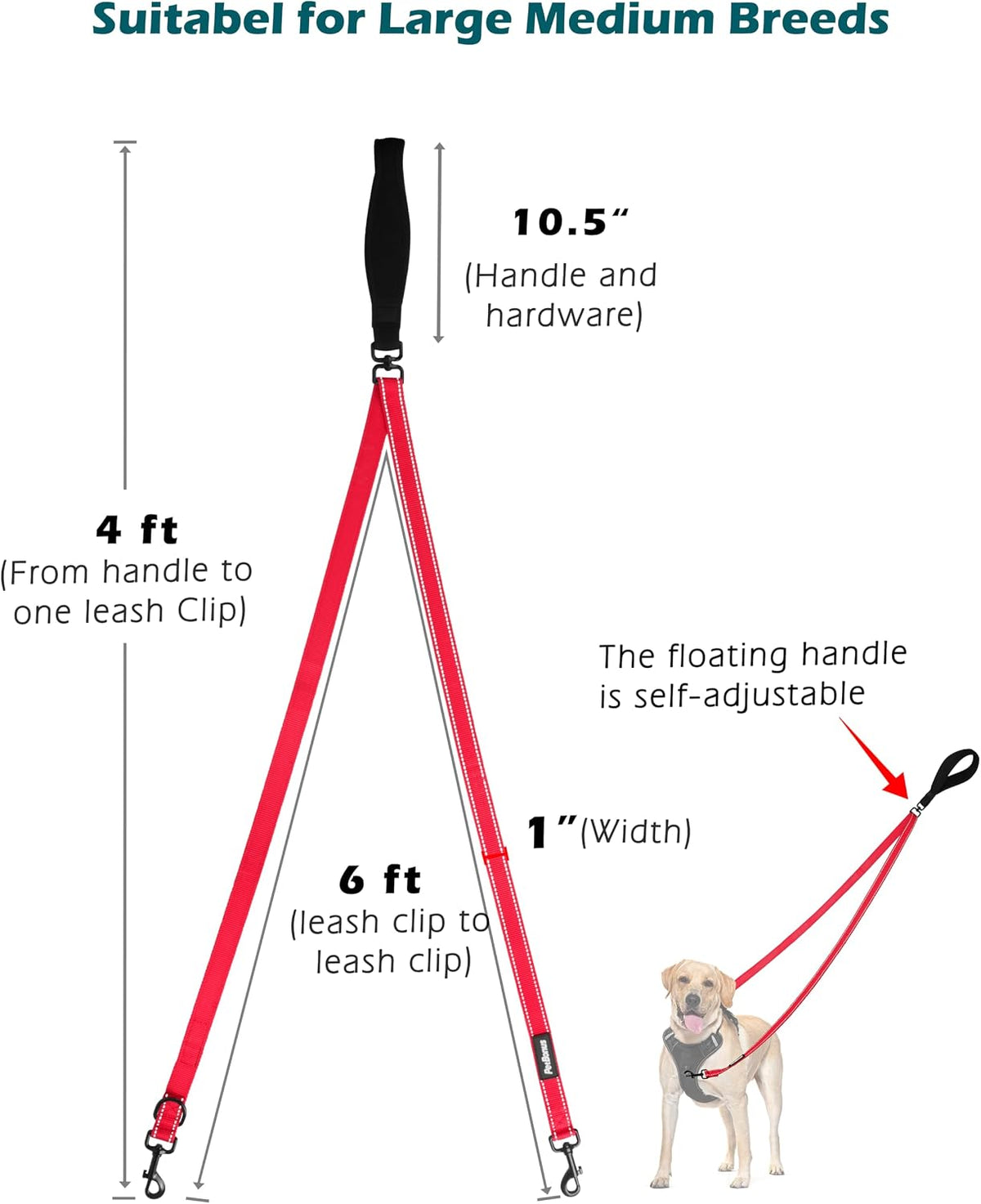 Two Point Control Dog Leash, No Tangle Training Walking Leashes – Essentials for Dogs - Red - image 4