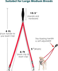 PetBonus Two Point Control Dog Leash, Works with No Pull Harnesses, No Tangle Dog Training Leashes, No Pull Padded and Reflective Walking Lead,Converts to Single Leash for Medium Large Dogs (Red)