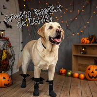 EXPAWLORER Halloween Anti Slip Dog Socks to Prevent Licking Paws, Boots & Paw Protectors with Grippers,Doggie Booties for Hardwood Floors for Small Medium Large Senior Dogs Costume Black Devil Wings S